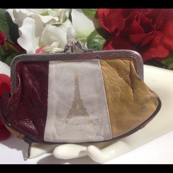 VTG Paris France Leather Souvenir Coin Purse - Picture 1 of 16